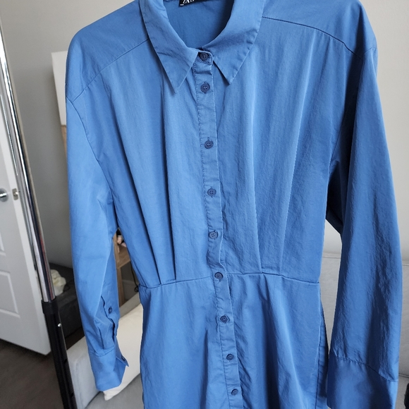 Zara Button Up Blue Shirt with Pockets - Picture 5 of 9